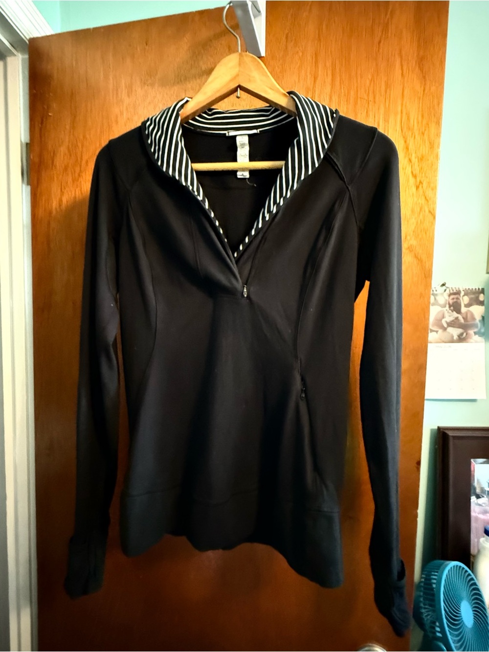 lululemon athletica Black Hooded Half-Zip Pullover with Striped Lining